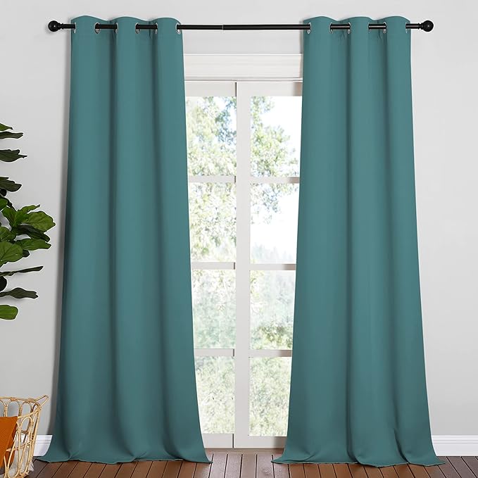 NICETOWN Patio Glass Door Panels - Blackout Curtains for Bedroom, Living and Dining Room - Guest Room Privacy Panels, Sea Teal, 42" x 95" (1 Pair)