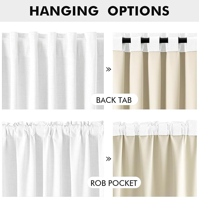 MIULEE 100% Blackout Linen Curtains for Bedroom, Bright White Solid Luxury Decor Thermal Insulation Room Darkening Drapes for Living Room Nursery Back Tab Rod Pocket 42 x 72 Inches, 2 Panels