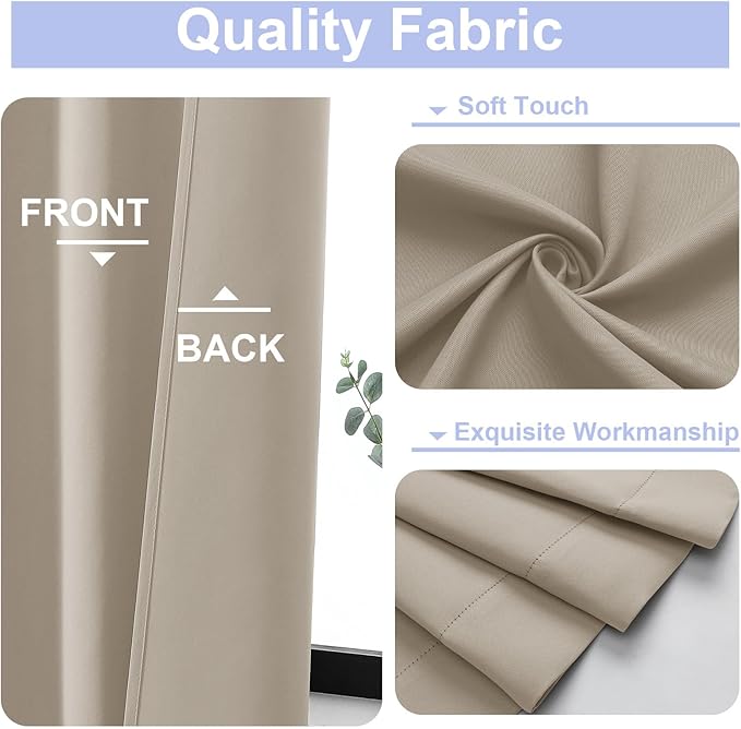 Simplebrand Ava Biscotti Beige Blackout Curtains for Bedroom 96 Inches Long 2 Panels, Solid Thermal Insulated, Energy Saving Nursery Window Treatment Curtains Blackout Drapes, W50 x L96 Inch