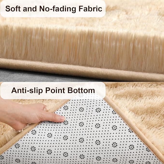 TWINNIS Super Soft Shaggy Rugs Fluffy Carpets, 5x8 Feet, Indoor Modern Plush Area Rugs for Living Room Bedroom Kids Room Nursery Home Decor, Upgrade Anti-Skid Rectangular Fuzzy Rug, Beige Brown