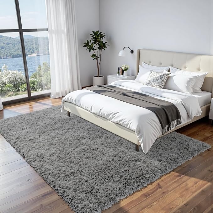 8x10 Area Rugs for Living Room Rug: Soft Fluffy Shag Light Gray Rugs for Bedroom, Non-Slip Large Fuzzy Plush Rug Indoor Floor Carpet for Nursery Kids Boys Girl Room, Dorms, Playroom, Modern Home Decor