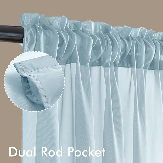 MIULEE Sky Blue Sheer Curtains 108 Inches Long, 4 Panels Set, Light Filtering Rod Pocket Voile Drapes for Living Room and Bedroom, Airy Soft Fabric Window Treatments, 42 x 108 Inches