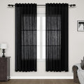 Nanspring Black Semi Sheer Linen Curtains 78 inch Length for Living Room Back Tab Rod Pocket Modern Farmhouse Coastal Decor Black Cotton Textured Gauze Curtains for Dining Room Office 52x78