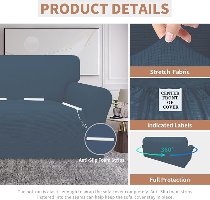 Easy-Going 100% Waterproof Couch Cover, Dual Waterproof Sofa Cover, Stretch Jacquard Sofa Slipcover, Leakproof Furniture Protector for Kids, Pets, Dog and Cat (Oversized Sofa, Bluestone)