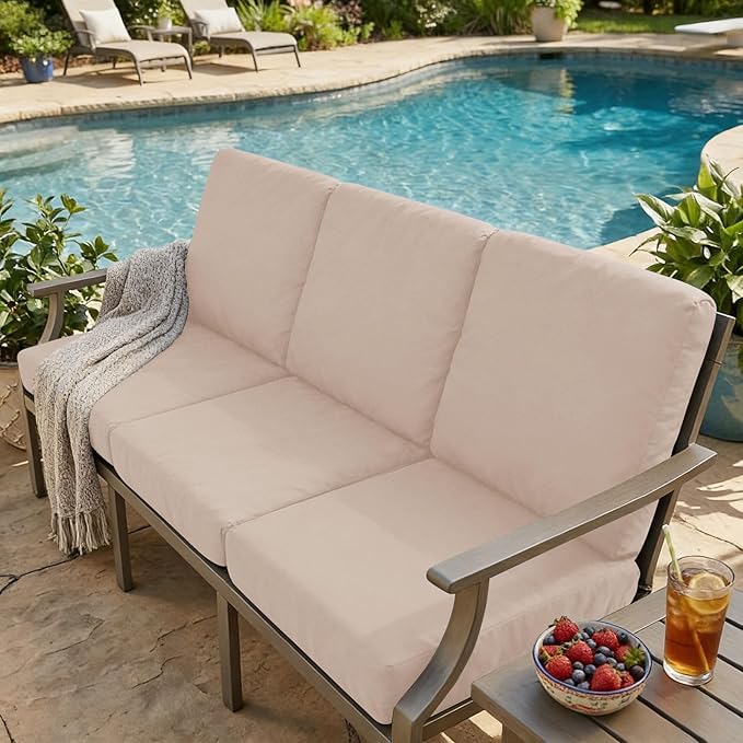 hyha Milk Silk Couch Cushion Covers, Soft Magic Sofa Covers Washable for 3 Cushion Couch, Stretch Sectional Outdoor Cushion Covers for Patio Furniture with Elastic Bottom(Large, Taupe)