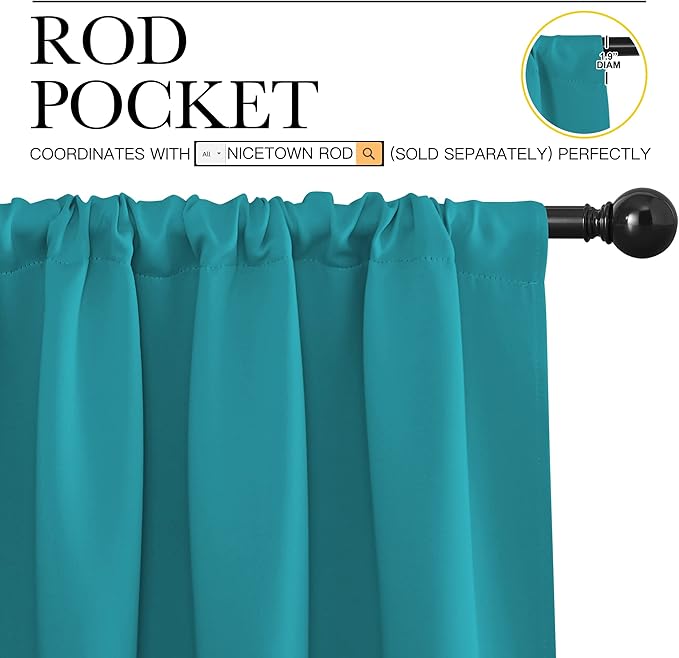NICETOWN Blackout Curtains for RV Windows, Peacock Blue, 29" by 20", 2 Panels, Room Darkening Window Curtain Panels, Easy-Care Solid Thermal Insulated Draperies/Drapes for Daughter Room