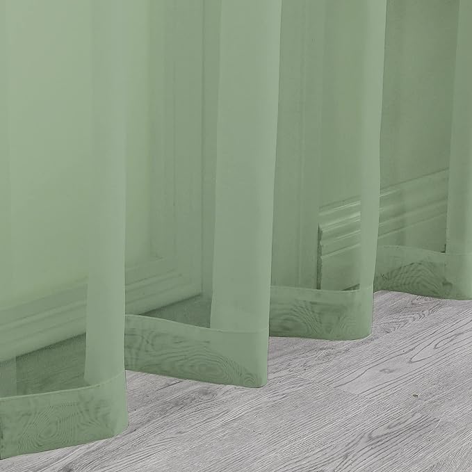 OWENIE Sage Green Sheer Curtains 96 Inches Long 2 Panels Set, Elegant Sheer Curtains for Bedroom Living Room, 2Pcs Each 42" W x 96" L,Total Wide 84 Inch, Sage Green