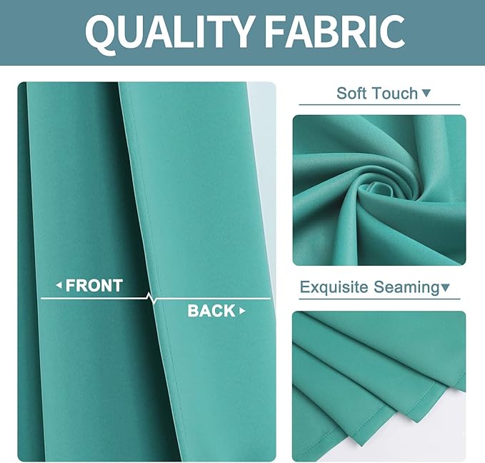 ChrisDowa Grommet Room Darkening Curtains for Bedroom and Living Room - 2 Panels Set Thermal Insulated Blackout Curtains (Teal, 52 x 45 Inch)