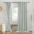 NICETOWN Flax Sage Green Linen Curtains for Room Divider, Grommet Top Thick Flax Semi Sheer Vertical Drapes Privacy Assured with Light Filtering for Sliding Glass Door, W68 x L96, 2 Pieces