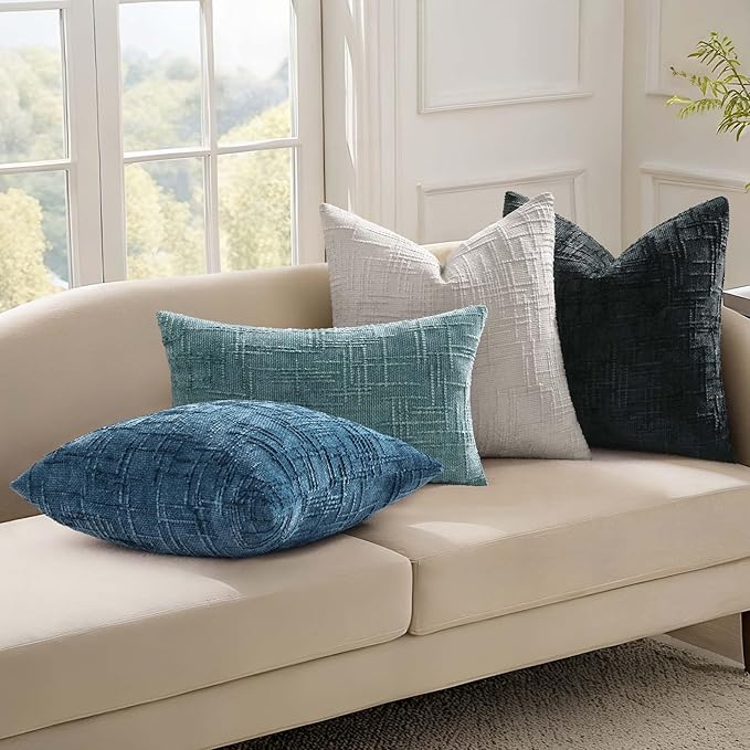 decorUhome Navy Blue Chenille Euro Sham Throw Pillow Covers 22x22 Set of 2 Textured Soft Cozy Slubby Couch Pillow Covers Modern Farmhouse Boho Decorative Pillow Cases for Bed Sofa Living Room