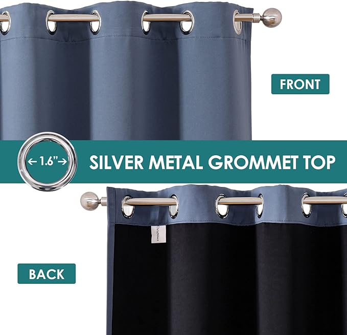 ChrisDowa 100% Blackout Curtains 72 inch Long for Bedroom with Black Liner, 2 Thick Layers Total Blackout Thermal Insulated Grommet Window Curtains 2 Panels Set (Stone Blue, 42 x 72 Inch)