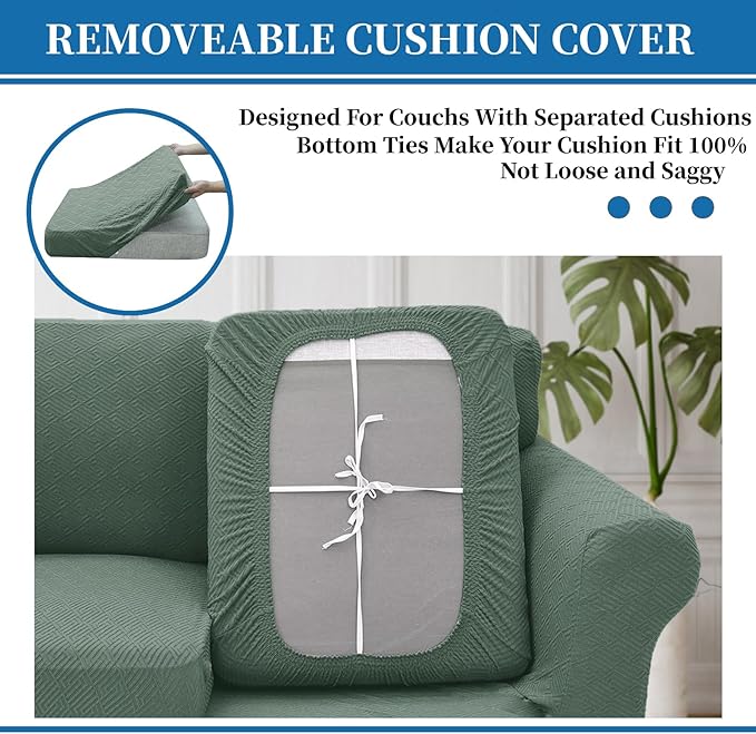 XINEAGE New 2 Pieces Chair Covers with Arms Super Stretch Chair Slipcover for Living Room Pet Dog Universal Slip Cover Anti Slip Armchair Furniture Protector (Pea Green), 31"-46"(1 Cushion)