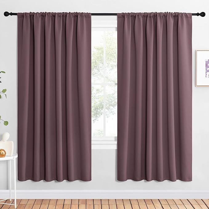 NICETOWN 2 Panels Blackout Curtains, Rod Pocket Window Curtains Room Darkning Drapes for Bedroom/Living Room, Thermal Insulated Solid Draperies for Home Office/Study, 62 by 72-Inch, Dry Rose
