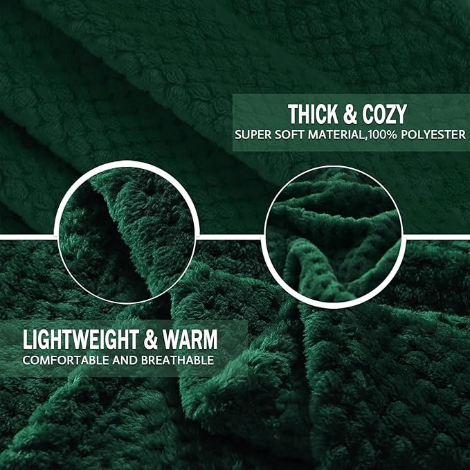Exclusivo Mezcla Fleece Bed Blanket King Size, Super Soft and Warm Blankets for Couch, Sofa and Bed Waffle Textured, Cozy, Fuzzy and Lightweight (Forest Green, 90x104 Inches)