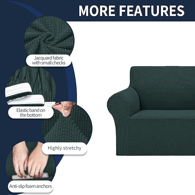 Cupuamon 2026 New Stretch Oversized Sofa Slipcovers Couch Sofa Cover for 4 Seater Furniture Protector Covers with Elastic Bottom Jacquard Fabric Small Checks for Pets, Kids - Hunter