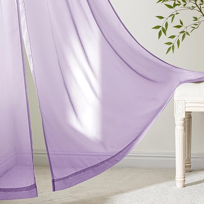 MIULEE Light Purple Sheer Curtains 63 Inches Long, 4 Panels Set, Lavender Light Filtering Rod Pocket Voile Drapes for Living Room and Bedroom, Airy Soft Fabric Window Treatments, 42 x 63 Inches