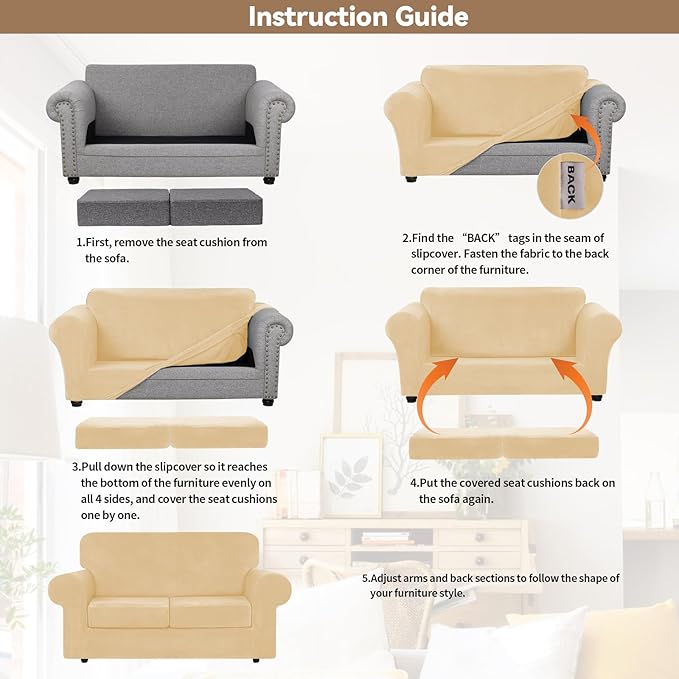 WEERRW Velvet Couch Covers for 2 Cushion Couch Sofa - High Stretch Luxury Velvet Plush 3 Pieces Sofa Slipcovers with Elastic Bottom, Furniture Protector for Pets, Machine Washable, Champagne, Medium