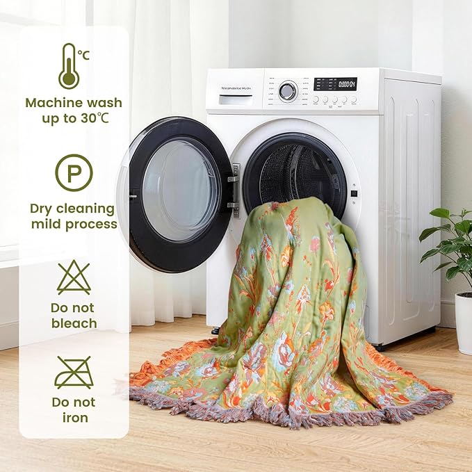 MSGKV Boho Throw Blanket 60"x80" Floral 100% Cotton Blanket with Flower and Butterfly for Bed Couch Spring Breathable Lightweight Farmhouse Twin Blankets Home Decor Muslin