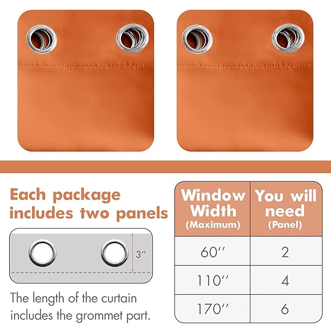 MIULEE 72" Long Room Darkening Curtains Thermal Insulated Drapes Solid Window Treatment Set Grommet Top Light Blocking Blackout Curtain for Fall Living Room/Bedroom 2 Panels Orange