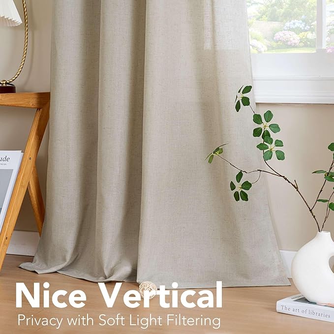 H.VERSAILTEX Living Room Linen Curtains - Nickel Grommet, Semi-Sheer, Energy Saving, Light Filtering Panels for Bedroom, Oatmeal, 2 Panels, 52 x 72 Inch