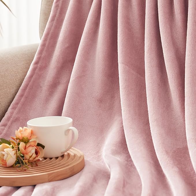 Exclusivo Mezcla Fleece Throw XL Blanket for Couch, Sofa, Super Soft and Warm Dusty Pink Blankets, All Season, Cozy, Plush, Lightweight, 50x70 Inches
