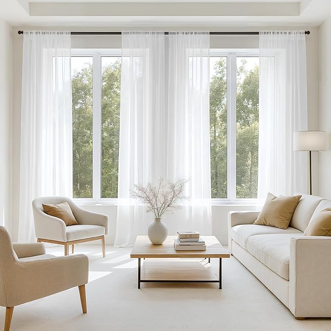 MIULEE White Sheer Curtains 108 Inches Long, 4 Panels Set, Light Filtering Rod Pocket Voile Drapes for Living Room and Bedroom, Airy Soft Fabric Window Treatments, 42 x 108 Inches