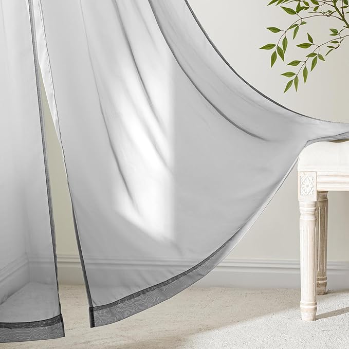 MIULEE Dark Grey Sheer Curtains 63 Inches Long, 4 Panels Set, Rod Pocket Light Filtering Window Drapes for Bedroom and Living Room, Elegant Airy Fabric, 42 x 63 Inches