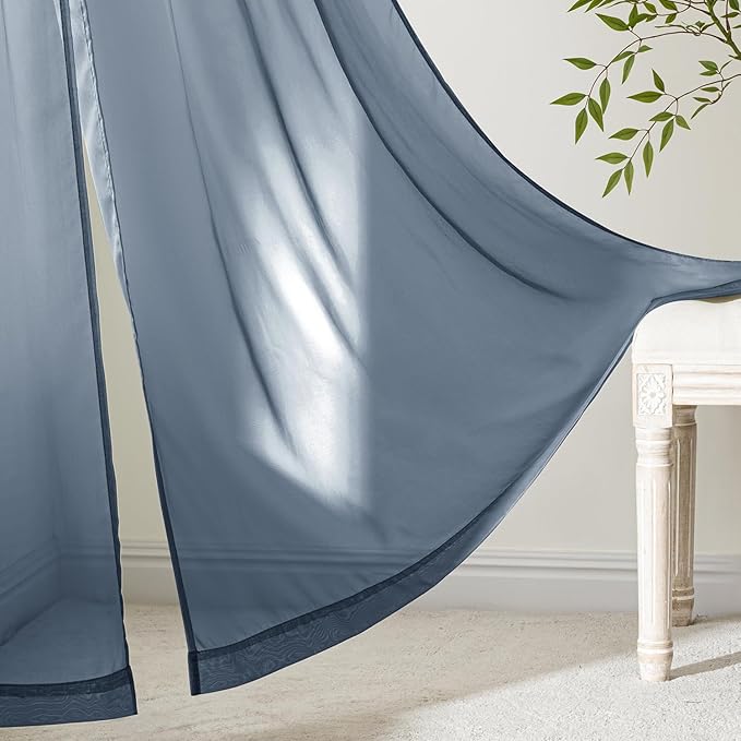 MIULEE Navy Blue Sheer Curtains 72 Inches Long, 4 Panels Set, Light Filtering Rod Pocket Voile Drapes Window Treatments, Semi Transparent Airy Fabric for Bedroom and Living Room, 42 x 72 Inches