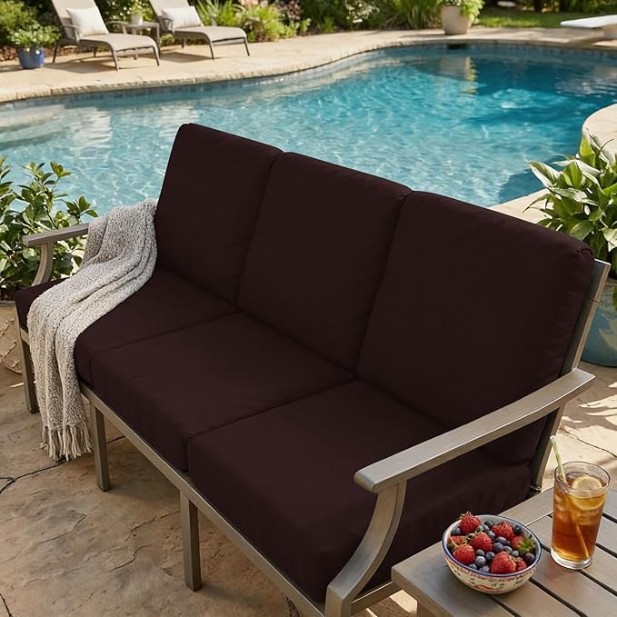 hyha Milk Silk Couch Cushion Covers, Soft Magic Sofa Covers Washable for 2 Cushion Couch, Stretch Sectional Outdoor Cushion Covers for Patio Furniture with Elastic Bottom(2 Packs, Chocolate)