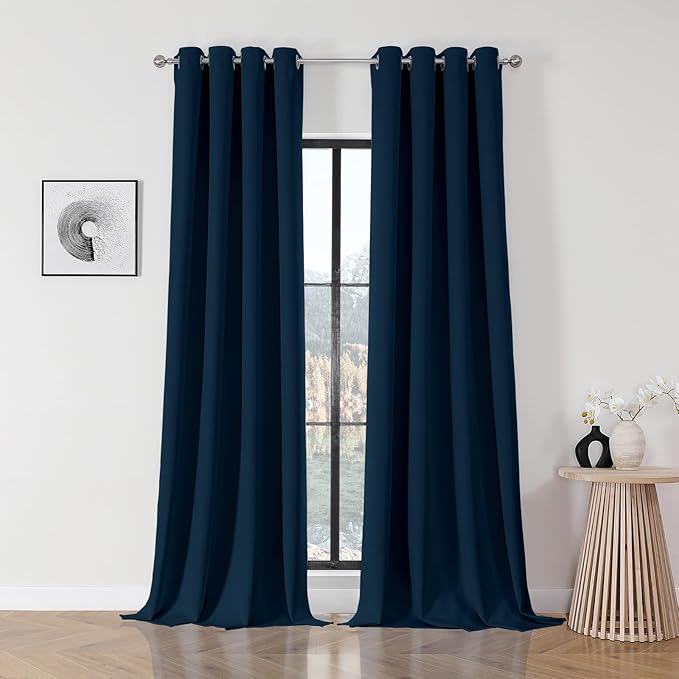 Joydeco Blackout Curtains 108 Inch Length 2 Panels Set, Thermal Insulated Long Curtains& Drapes 2 Burg, Room Darkening Grommet Drapes for Living Room Bedroom Window (Navy Blue, W52 x L108 Inch)