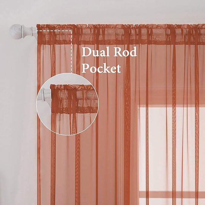 MIULEE 2 Panels Solid Color Sheer Window Curtains Elegant Window Voile Fall Panels/Drapes/Treatment for Bedroom Living Room (54X72 Inches Burnt Orange)