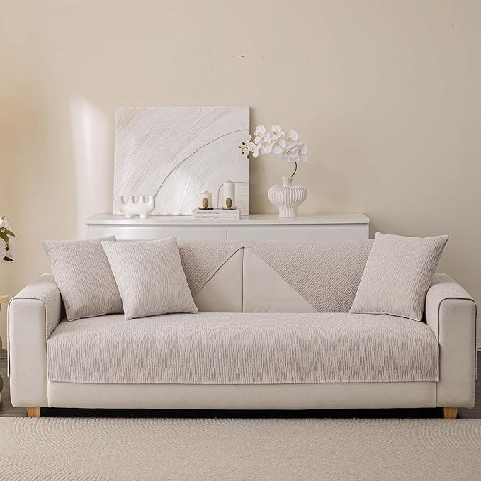 Soft Waterproof Chenille Cover Washable, Non Slip Sectional Sofa Covers for 3 Cushion Couch Sofa L Sharped Sofa Slipcover for Pets, Furniture Protector (1 PCS 36"x94" Coffee)