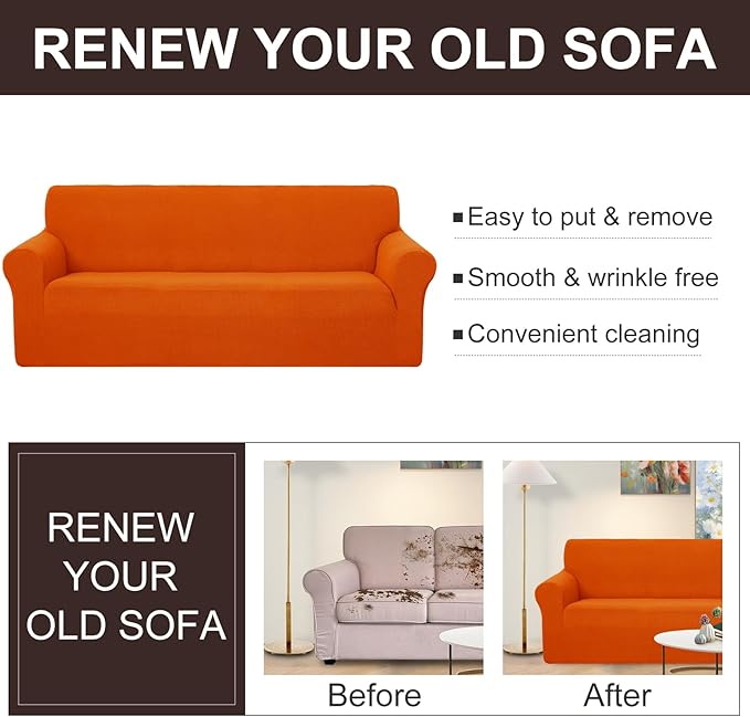 U-NICE HOME Stretch Couch Cover Sofa Cover Sofa Slipcover Furniture Protector for 3 Cushion Couch Sofa Pet Friendly(Sofa, Orange)
