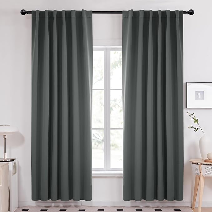 Deconovo Blackout Curtains, Thermal Insulated, W52 x L84 2 Panels, Back Tab, Machine Washable, Room-Darkening Drapes for Bedroom/Living Room Dark Grey