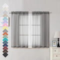OVZME Voile Sheer Curtains with Decorative Rod Pocket, Modern Airy and Clean Selvedge Window Treatment Panels for Kitchen Room, Each 42" W x 45“L, Set of 2 Panels, Charcoal Grey.