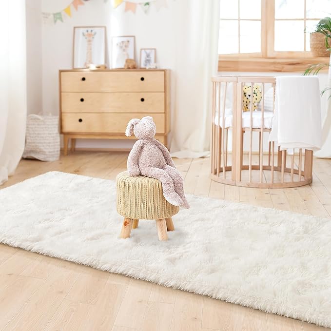 LOCHAS Ultra Soft Indoor Modern Area Rugs 2x8, Fluffy Living Room Carpets for Children Bedroom Home Decor Nursery Rug, Cream