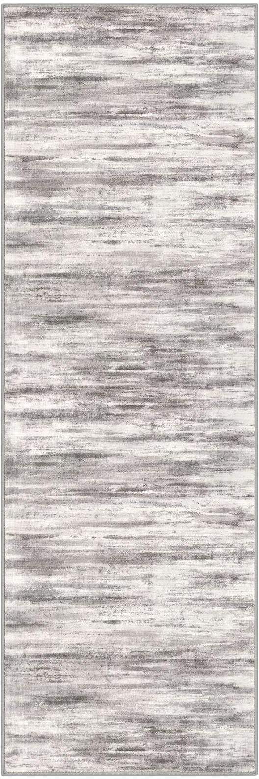 KOZYFLY Modern Abstract Hallway Runner Rug, 2.6x8 Washable Rug Runner Non-Slip Soft Striped Kitchen Runner Rugs, Print Grey/Light Beige/Brown Carpet Runner for Entryway Bathroom