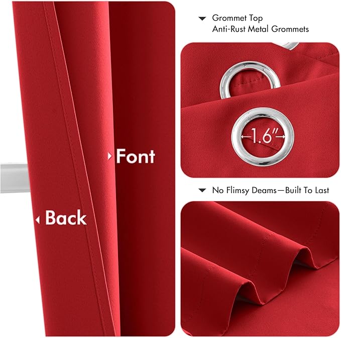 MIULEE Christmas Red Blackout Curtains for Bedroom Living Room 45 Inches Long 2 Panels, Thermal Insulated Room Darkening Drapes Solid Grommet Top Light Blocking Window Treatments 40x45 Inch