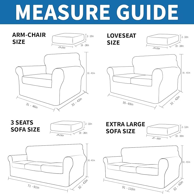 XINEAGE New 4 Pieces Extra Large Couch Covers for 3 Cushion Sofa Super Stretch Sofa Cover for 3 Large Seat Cushion Universal Slip Cover for Living Room (Peacock Blue), 91"-110"(3 Cushions)
