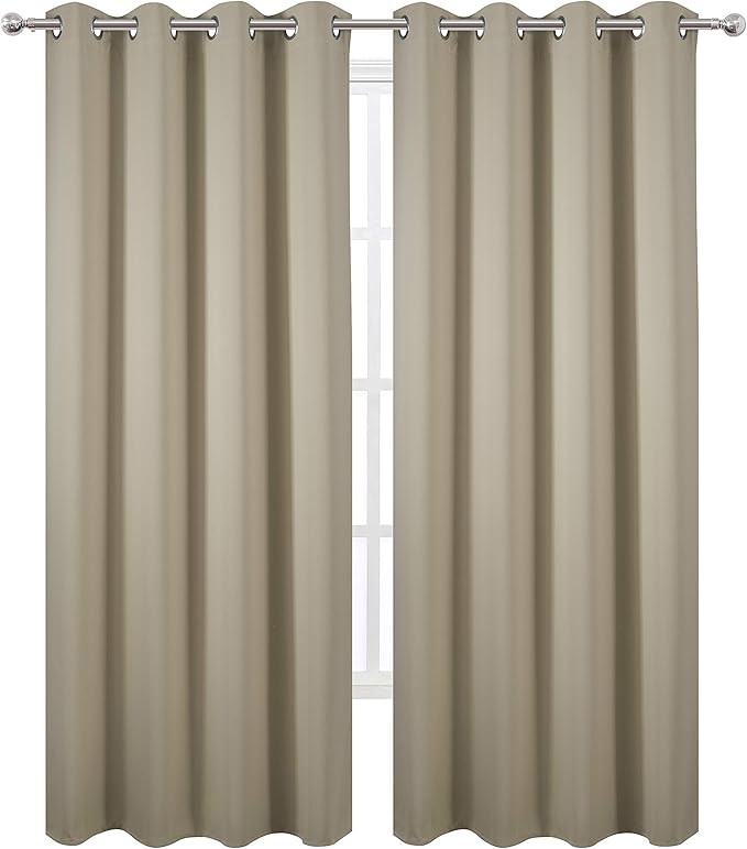 LEMOMO Blackout Curtains 66 x 84 inch/Beige Curtains Set of 2 Panels/Thermal Insulated Room Darkening Bedroom Curtains