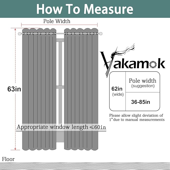 Yakamok Blackout Curtains Room Darkening Thermal Insulated Window Panels,Solid Grommet Top Drapes for Bedroom/Living Room(62Wx63L, Dark Green, 2 Panels)