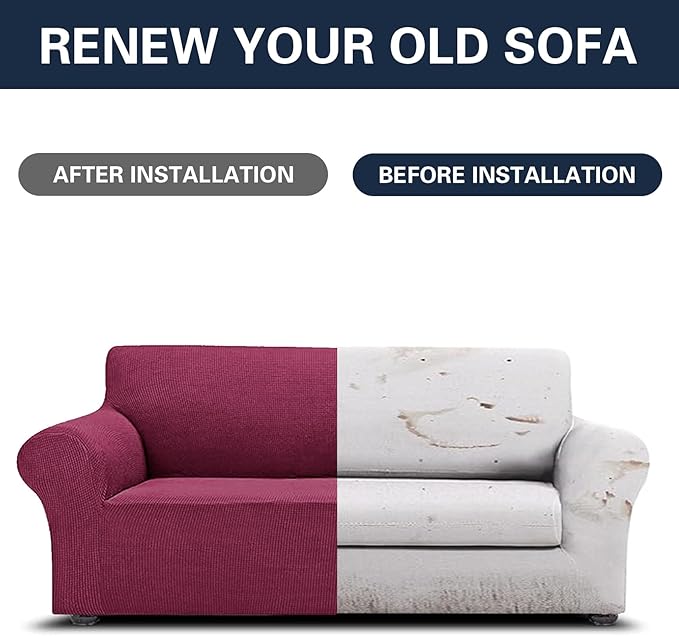 Cupuamon 2026 New Stretch Oversized Sofa Slipcovers Couch Sofa Cover for 4 Seater Furniture Protector Covers with Elastic Bottom Jacquard Fabric Small Checks for Pets, Kids - Wine