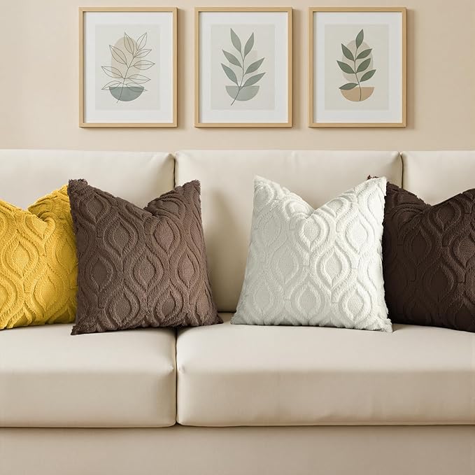 decorUhome Throw Pillow Covers 22x22 Inch Set of 2, Soft Plush Faux Wool Brown Solid Couch Pillow Covers, Accent Euro Sham Farmhouse Neutral Square Pillow Cases for Sofa Bed Living Room