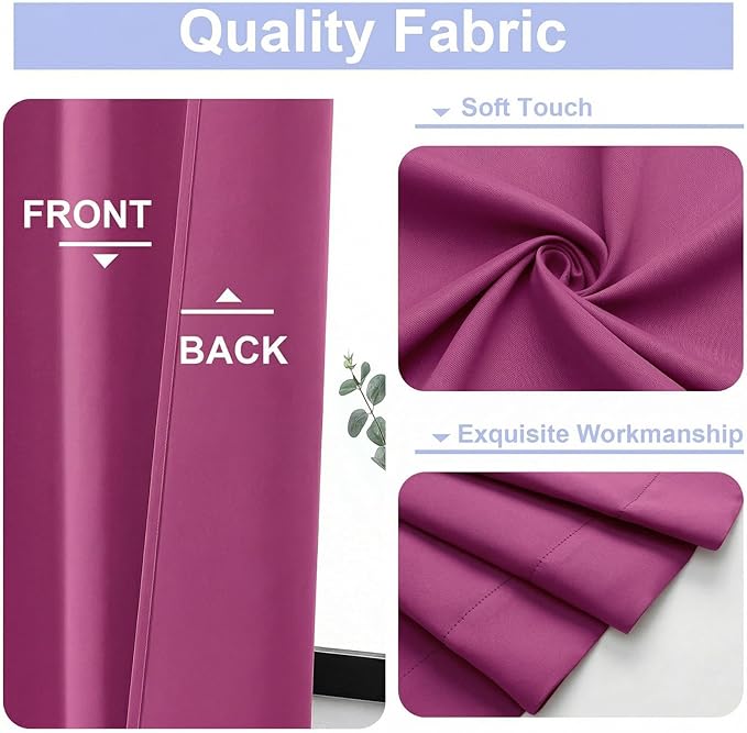 Simplebrand Ava Hot Pink Short Blackout Curtains for Bedroom 45 Inches Long 2 Panels Set, Solid Thermal Insulated, Energy Saving Window Treatment Curtains Blackout Drapes, W40 x L45 Inch