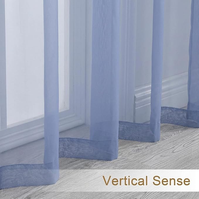 Chyhomenyc Sheer Curtains 90 inches Long 2 Panels - Light Filtering Soft Airy Solid Elegant Voile Window Treatment Drapes for Bedroom Living Room, 42Wx90L Inches, Denim Blue