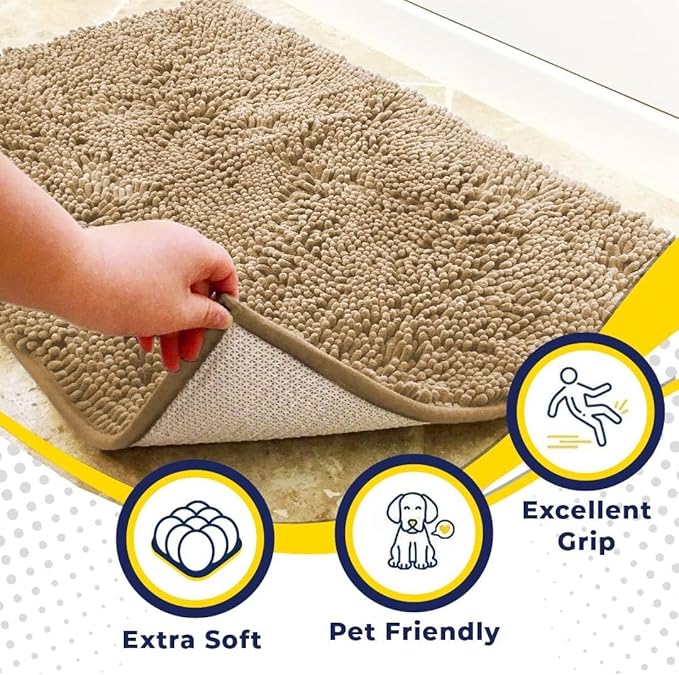 Muddy Mat® | Super Absorbent Door Mat Indoor, Microfiber Quick Dry Chenille Entryway Rug, Non-Slip Front Door Mat, Indoor Mats for Entryway, Machine Washable Pet Rug, Beige 36"x60"