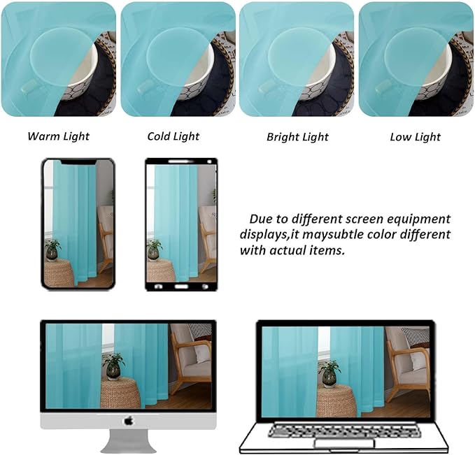 Chyhomenyc Aqua Sheer Curtains 72 Inch Length 2 Panels, Light Filtering Soft Airy Rod Pocket Voile Window Curtain Drapes for French Door Bedroom Living Room, Each 42Wx72L