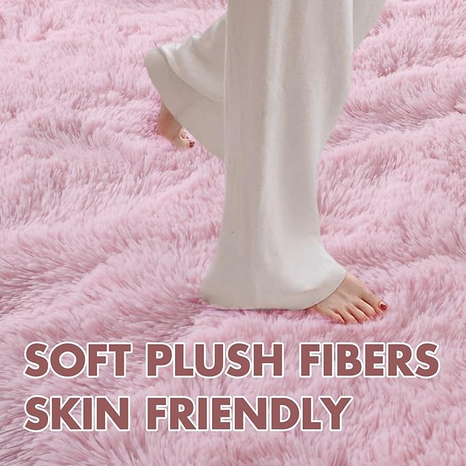 4x6 Ft Pink Rugs for Bedroom Girls, Shag Fluffy Area Rug for Living Room, Ultra Soft Furry Rug Indoor Carpet for Kids Room Nursery Home Decor