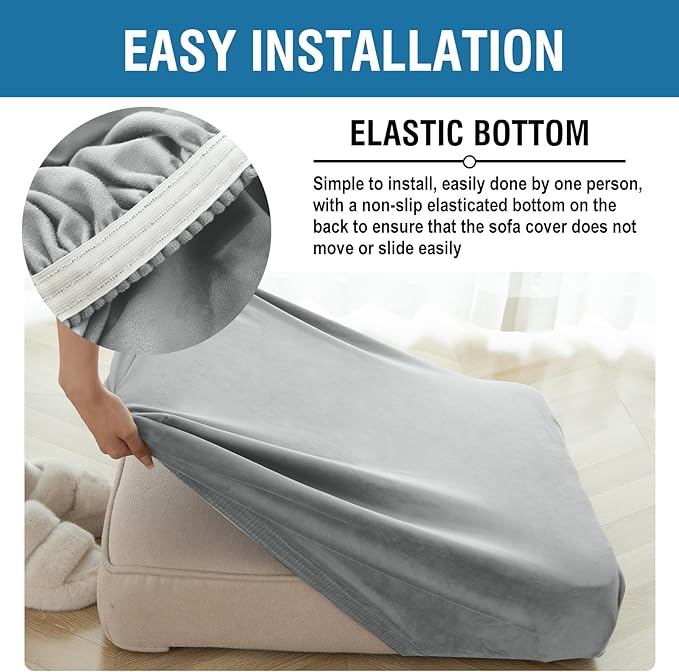Couch Cover Stretch Velvet Sofa Cushion Cover 1-Piece - Elastic Washable Slipcover for Seat or Backrest, Couch Seat Covers for Sofas (Light Grey)