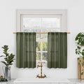 LAMIT Olive Green Linen Kitchen Curtains 30 Inch Length, Semi Sheer Light Filtering Window Panels Back Tab and Rod Pocket Drapes for Basement/Small Windows, 25 x 30 Inch, 2 Panels